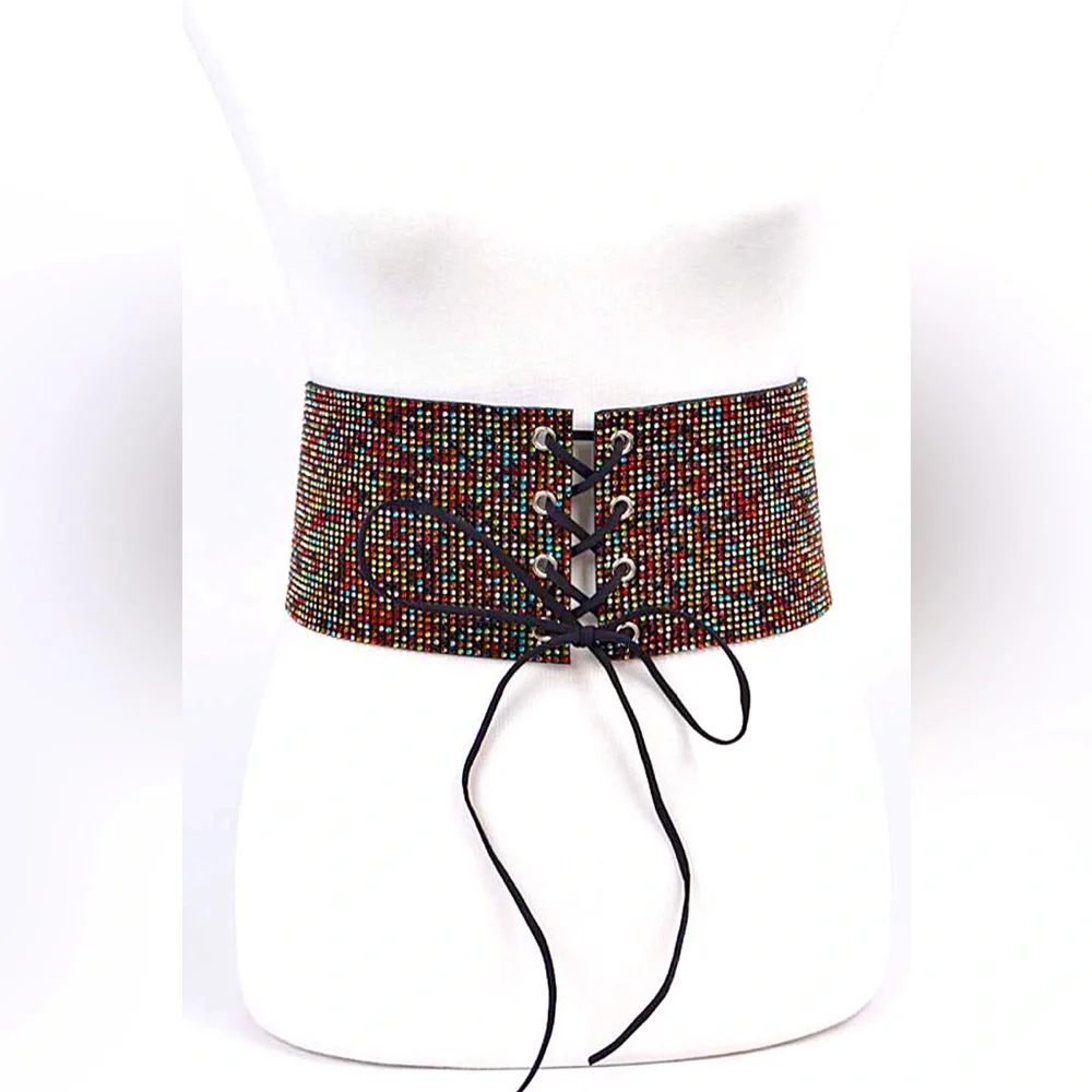 Rhinestone Adjustable Waist Corset Statement Belt